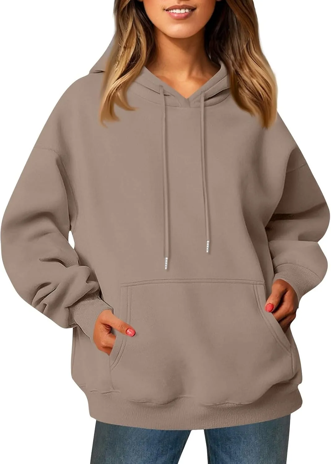 Hooded Sweatshirt Women Y2k Casual Drawstring Fleece Pullover Long Sleeve Oversized Hoodie Fall Fashion Preppy Clothes