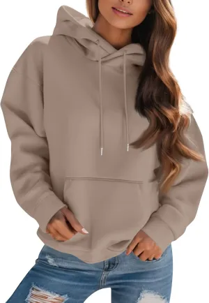 Hooded Sweatshirt Women Y2k Casual Drawstring Fleece Pullover Long Sleeve Oversized Hoodie Fall Fashion Preppy Clothes