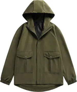 JEShifangjiusu Men's Lightweight Waterproof Hooded Rain Jacket Outdoor Raincoat Shell Jacket Windbreakers for Hiking Travel