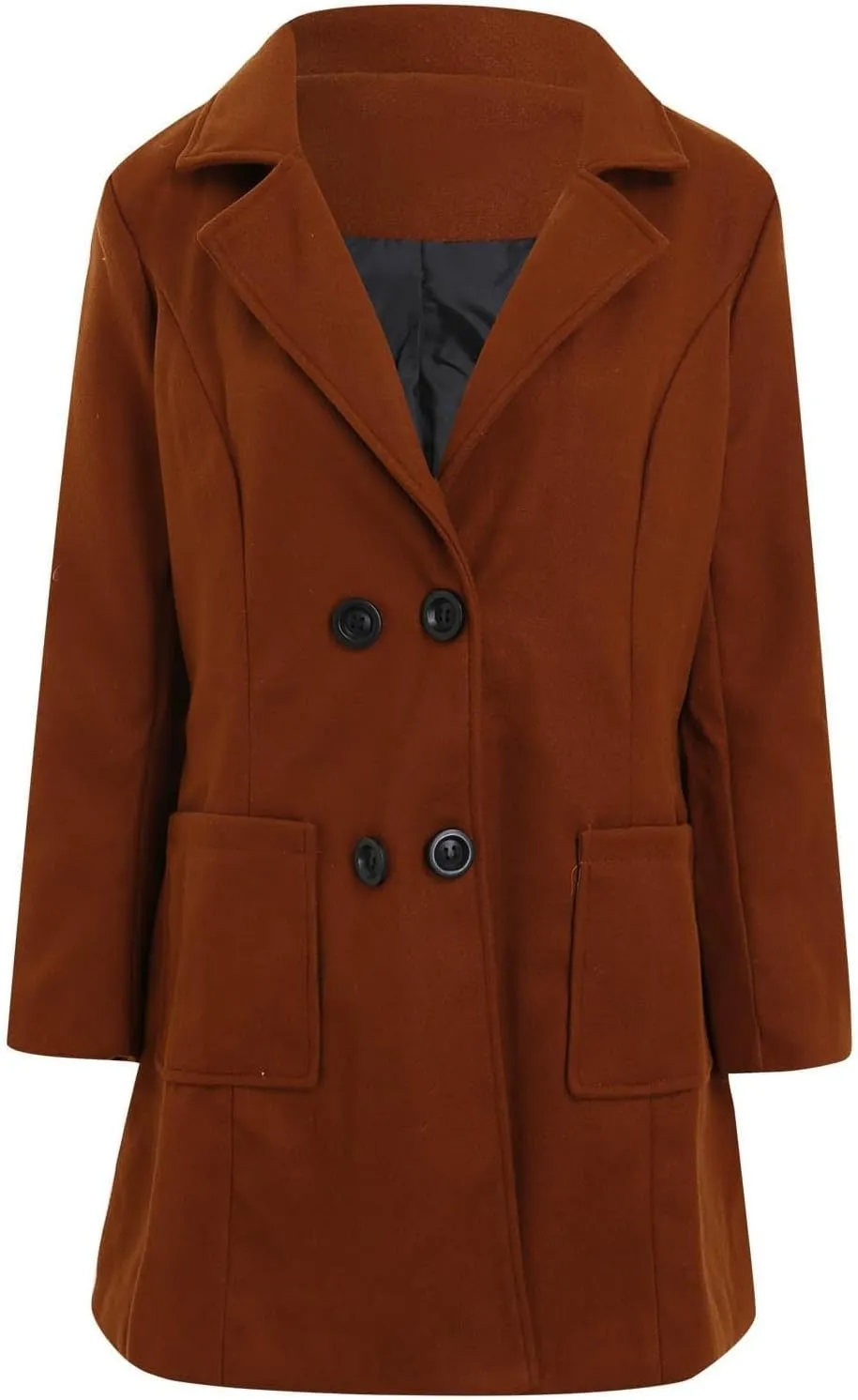 JOAU Women's Basic Wool Blend Pea Coats, Double Breasted Notch Lapel Midi Trench Coat Warm Jackets Overcoat with Pockets