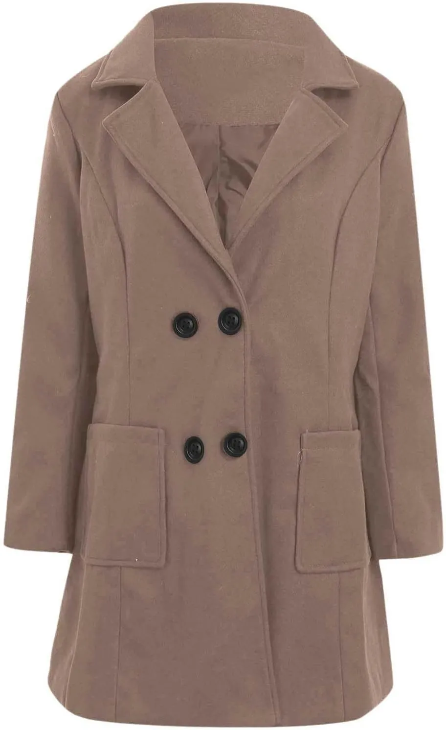 JOAU Women's Basic Wool Blend Pea Coats, Double Breasted Notch Lapel Midi Trench Coat Warm Jackets Overcoat with Pockets