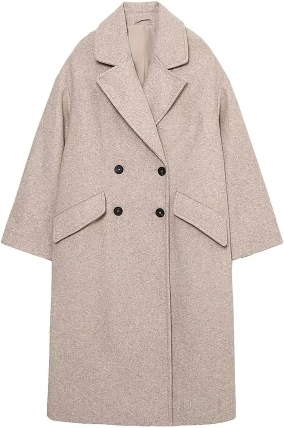 JOAU Women's Winter Wool Blend Mid-Length Peacoat Double Breasted Notched Collar Loose Fit Trench Coat Jackets Overcoat