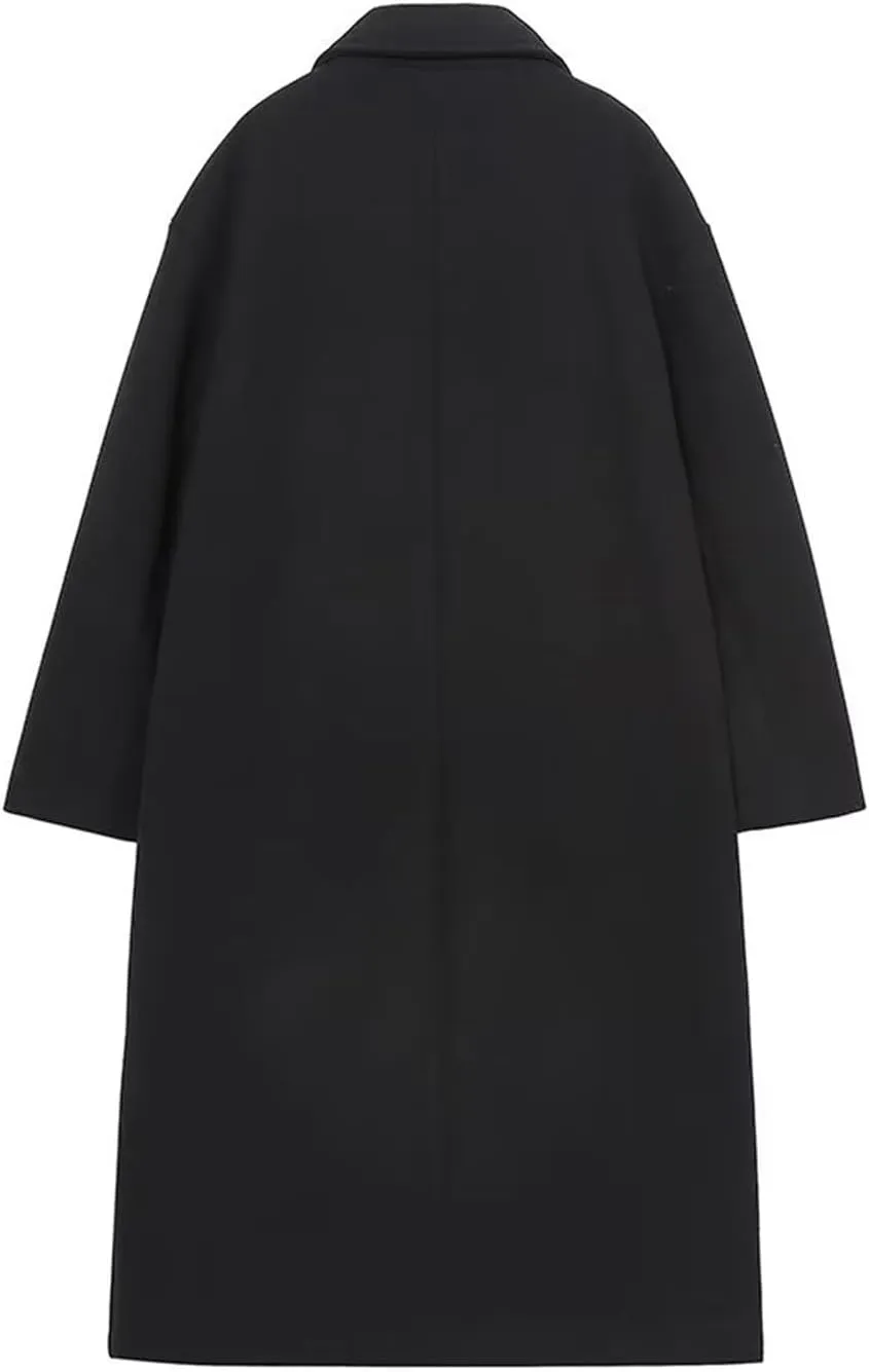 JOAU Women's Winter Wool Blend Mid-Length Peacoat Double Breasted Notched Collar Loose Fit Trench Coat Jackets Overcoat