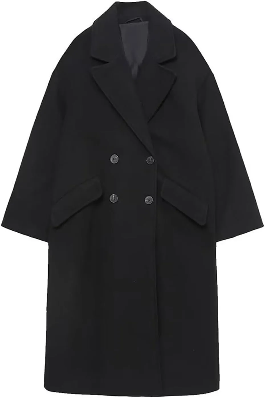 JOAU Women's Winter Wool Blend Mid-Length Peacoat Double Breasted Notched Collar Loose Fit Trench Coat Jackets Overcoat