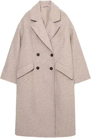 JOAU Women's Winter Wool Blend Mid-Length Peacoat Double Breasted Notched Collar Loose Fit Trench Coat Jackets Overcoat