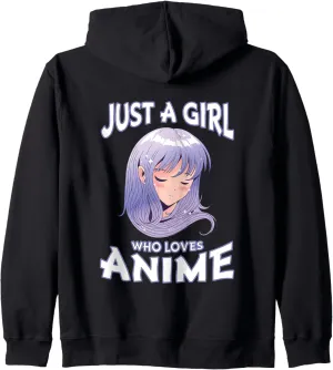 Just A Girl Who Loves Anime Teen Girls Anime Merch Zip Hoodie