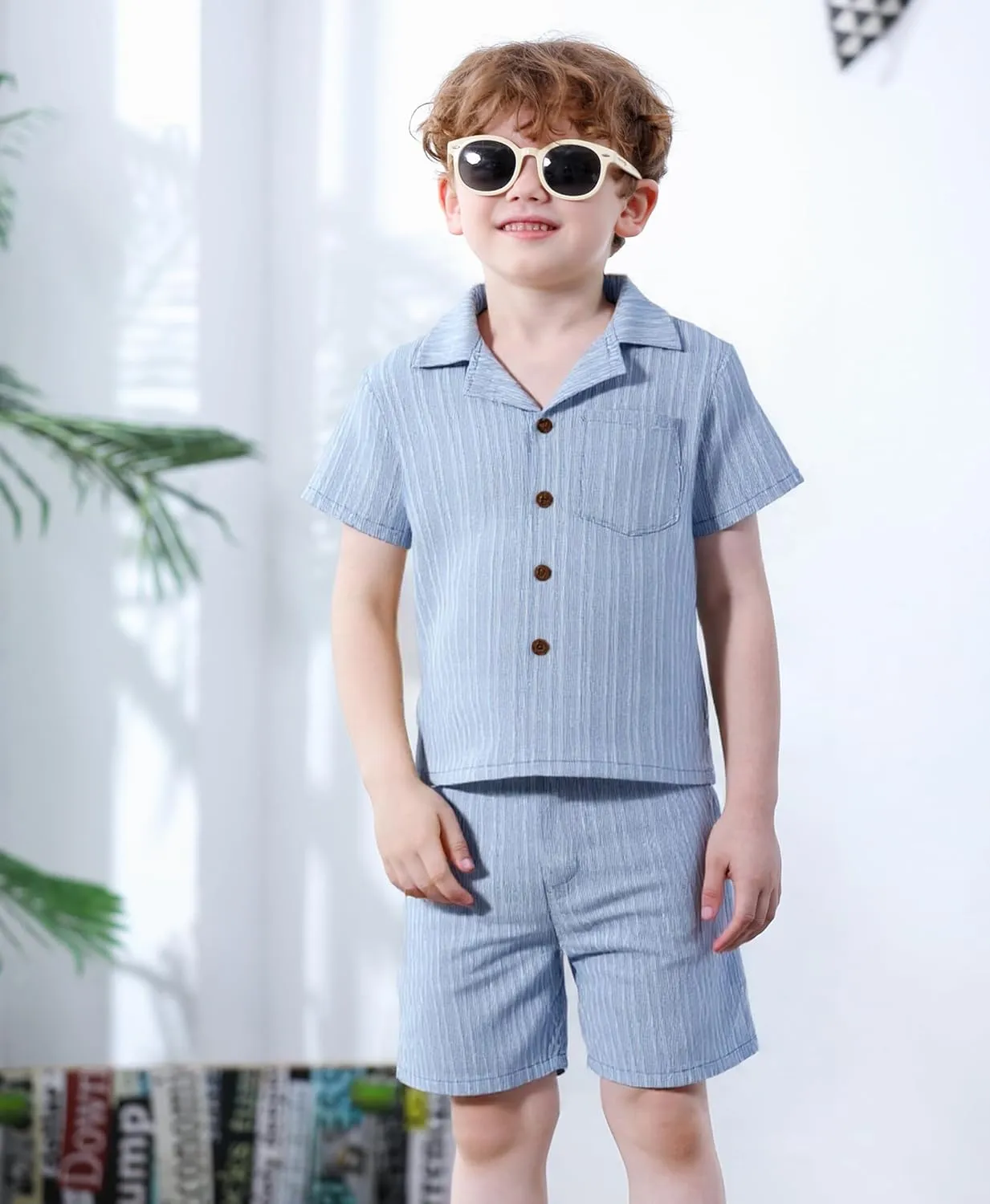Kid Toddler Boy Clothes Short Sleeve Button-Down Shirt Shorts White Vest Summer Clothing Set 2-12 Years
