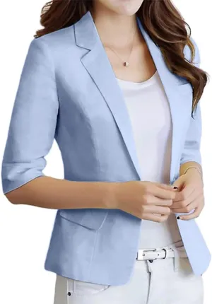Kinghua Womens Linen Blazer Summer Lightweight Casual One Button Half Sleeve Cotton Linen Blazers Suit Jackets