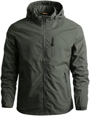 KISSQIQI Men's Lightweight Rain Jackets with Hooded Waterproof Breathable Coats Outdoor Softshell Hiking Windbreakers
