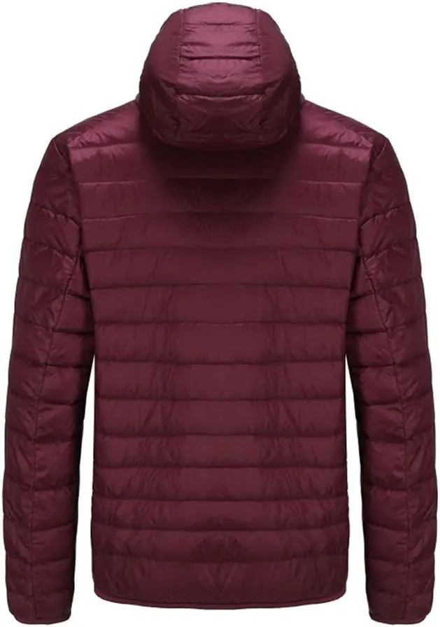 KISSQIQI Men's Winter Insulated Puffer Jackets Heavy Duty Hooded Down Coats Lightweight Water Resistant Down Puffer Jackets