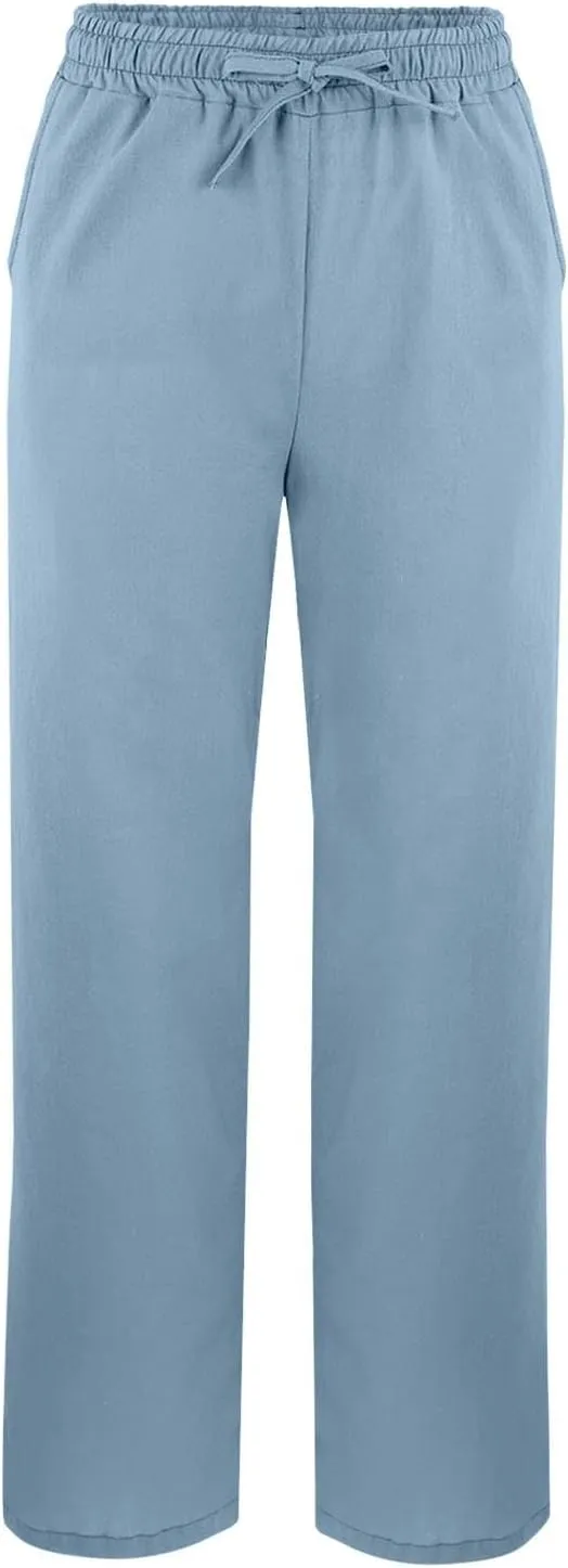 Linen Pants for Women 2025 Summer High Waist Elastic Straight Leg Lounge Pant Casual Loose Split Cuff Beach Trousers