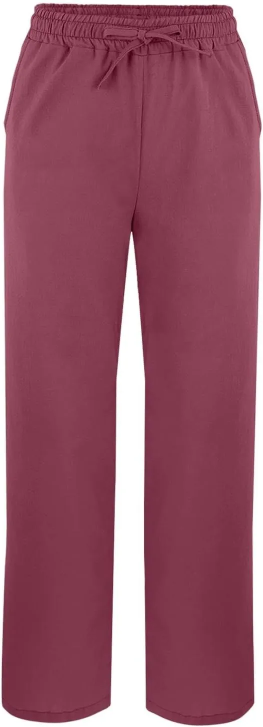 Linen Pants for Women 2025 Summer High Waist Elastic Straight Leg Lounge Pant Casual Loose Split Cuff Beach Trousers