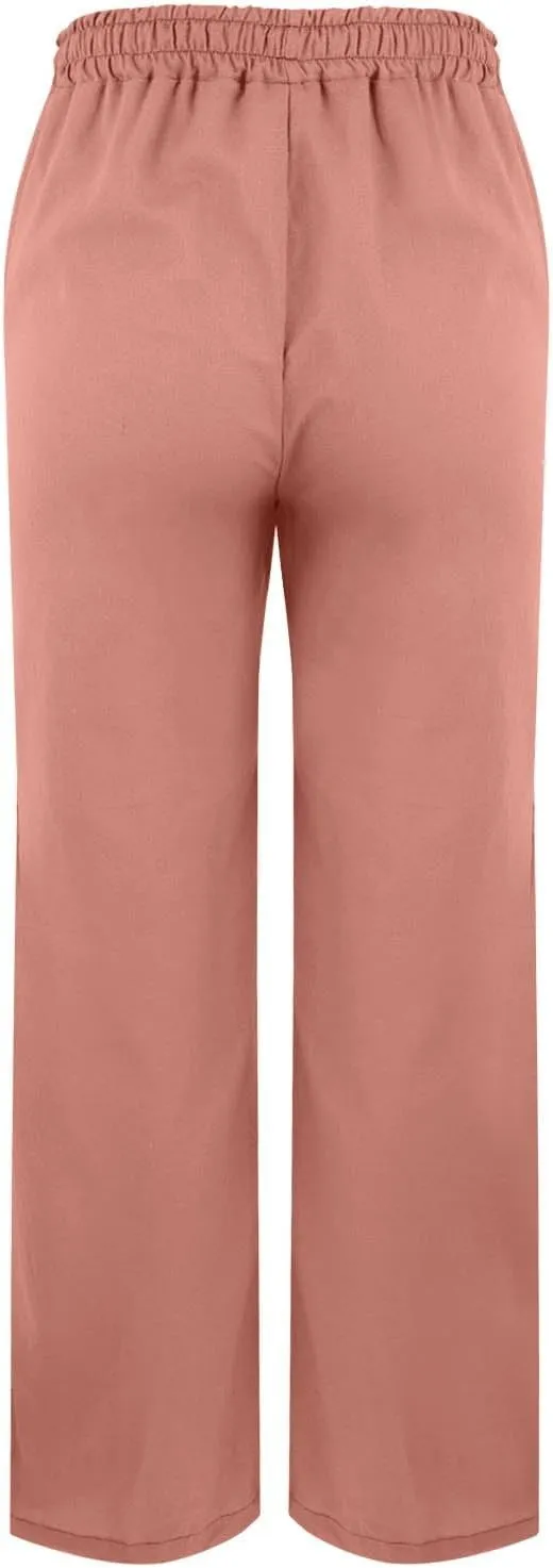 Linen Pants for Women 2025 Summer High Waist Elastic Straight Leg Lounge Pant Casual Loose Split Cuff Beach Trousers