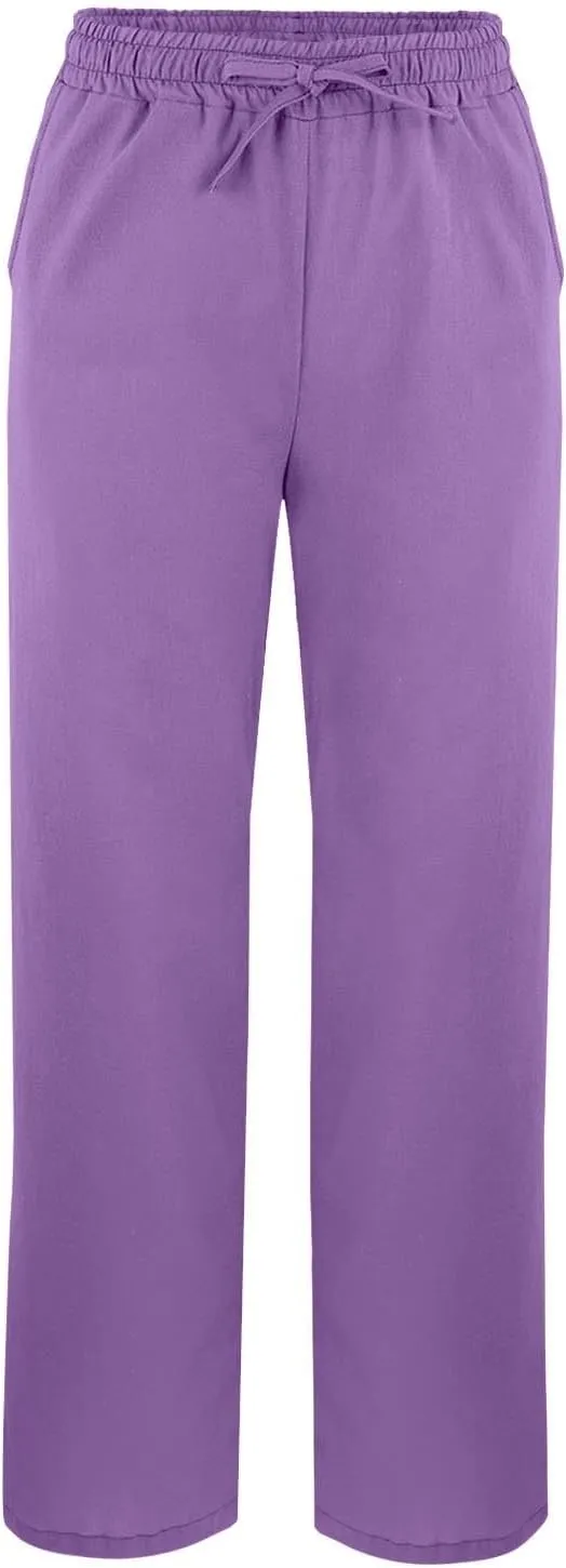 Linen Pants for Women 2025 Summer High Waist Elastic Straight Leg Lounge Pant Casual Loose Split Cuff Beach Trousers