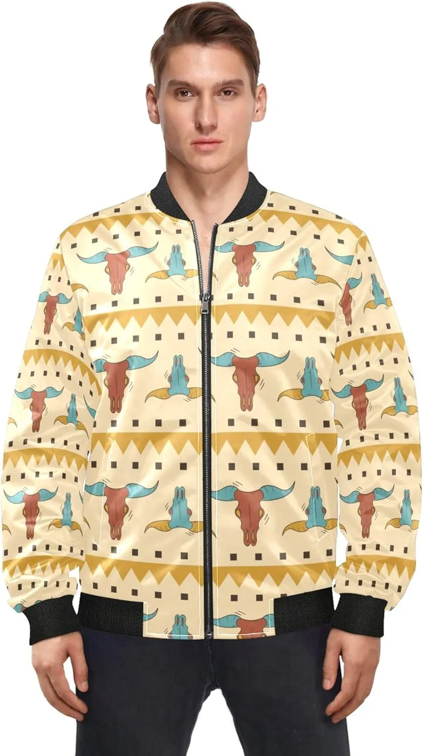 linqin Western Pattern Design Boho Print Mens Lightweight Jackets Mens Jackets Windbreakers Men'S Softshell Jacket Pockets