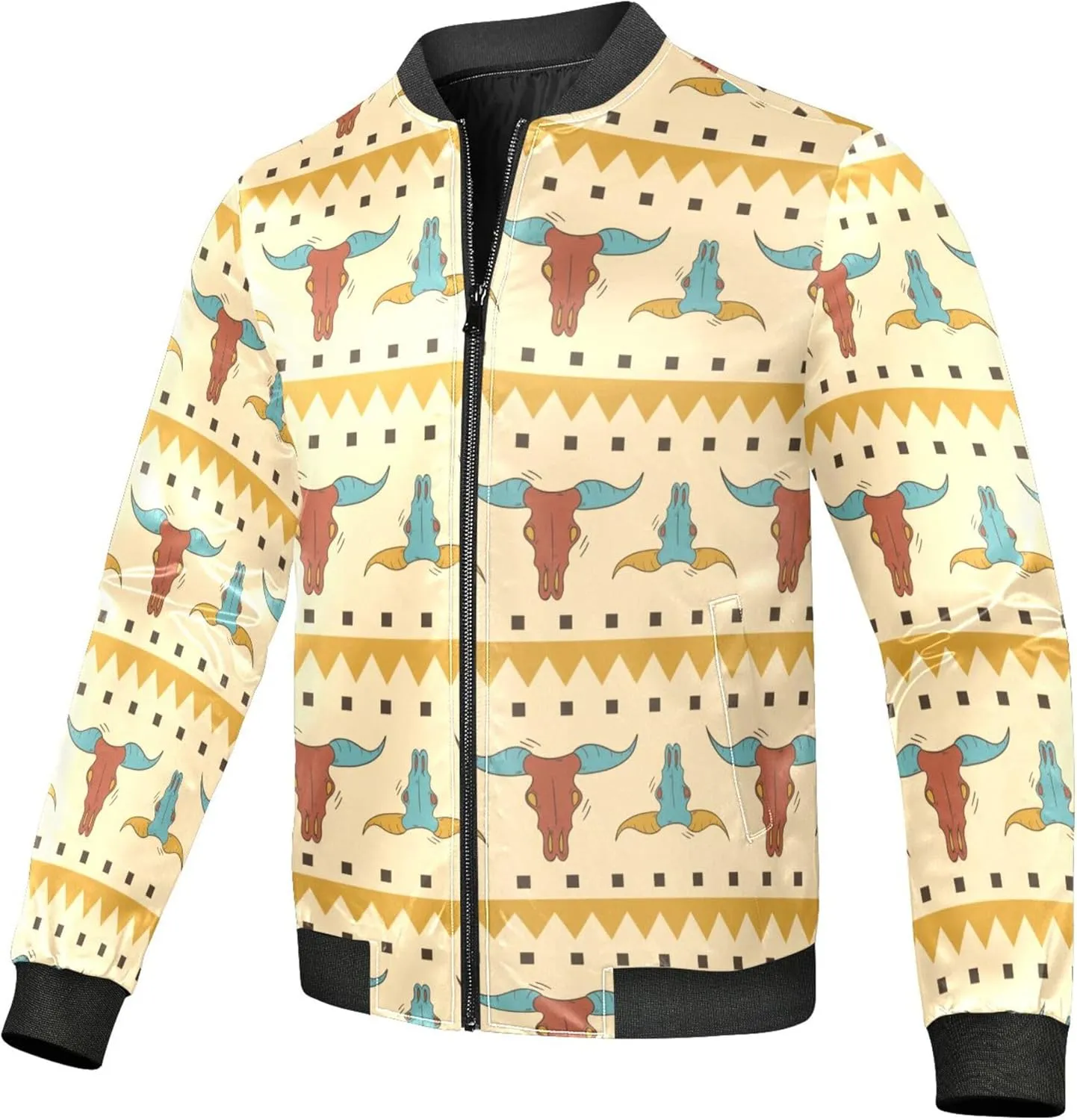 linqin Western Pattern Design Boho Print Mens Lightweight Jackets Mens Jackets Windbreakers Men'S Softshell Jacket Pockets