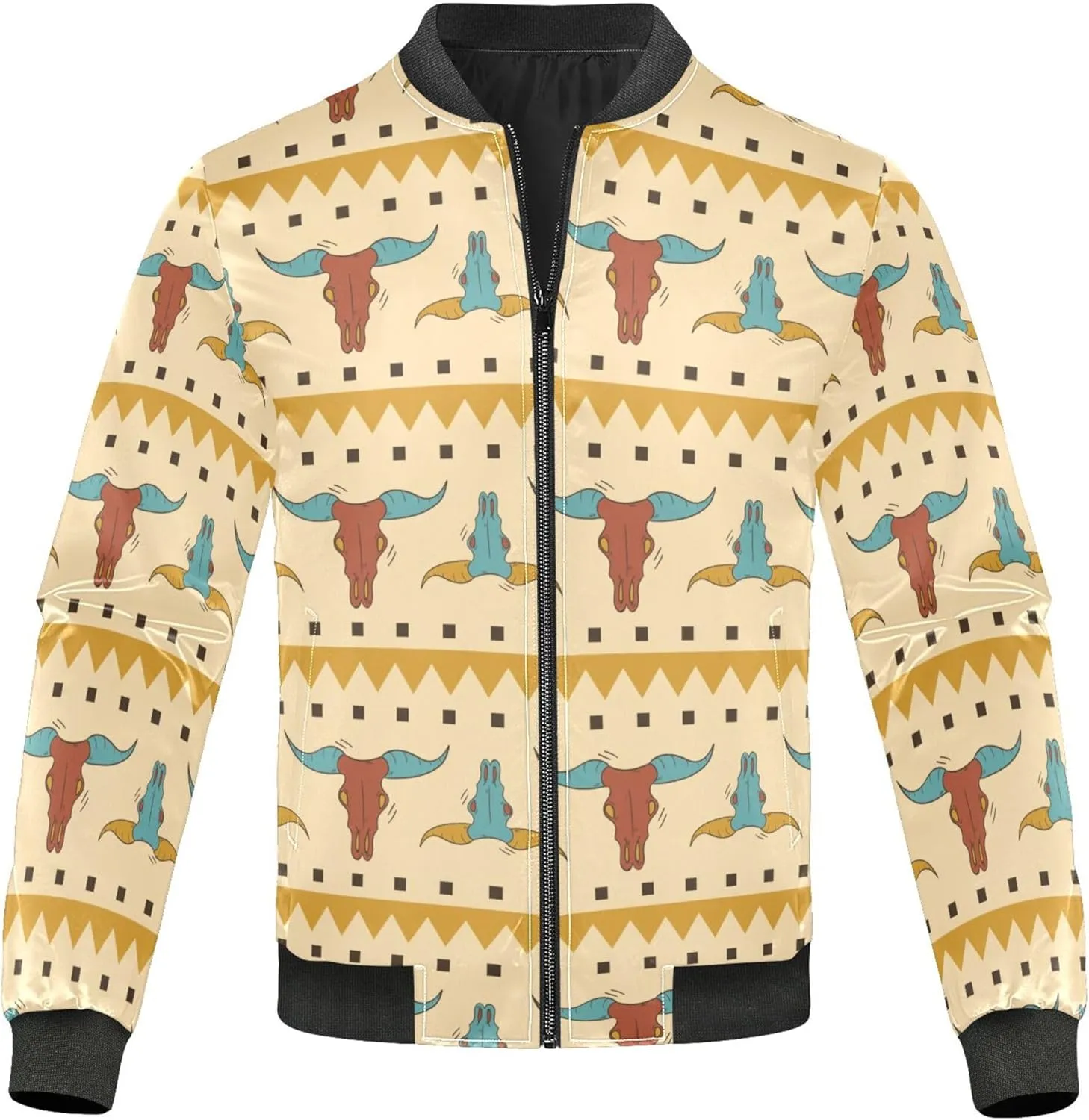linqin Western Pattern Design Boho Print Mens Lightweight Jackets Mens Jackets Windbreakers Men'S Softshell Jacket Pockets