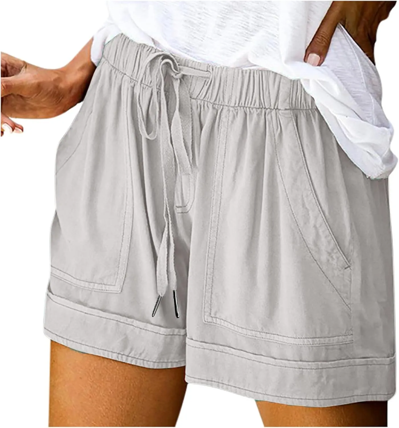 LRMQS Shorts for Women Trendy 2024 Casual Summer Drawstring Shorts with Pockets Beach Loose Elastic Waist Vacation Clothes