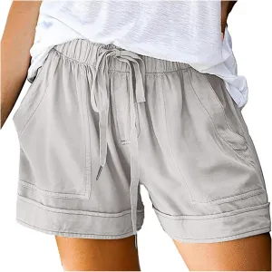 LRMQS Shorts for Women Trendy 2024 Casual Summer Drawstring Shorts with Pockets Beach Loose Elastic Waist Vacation Clothes