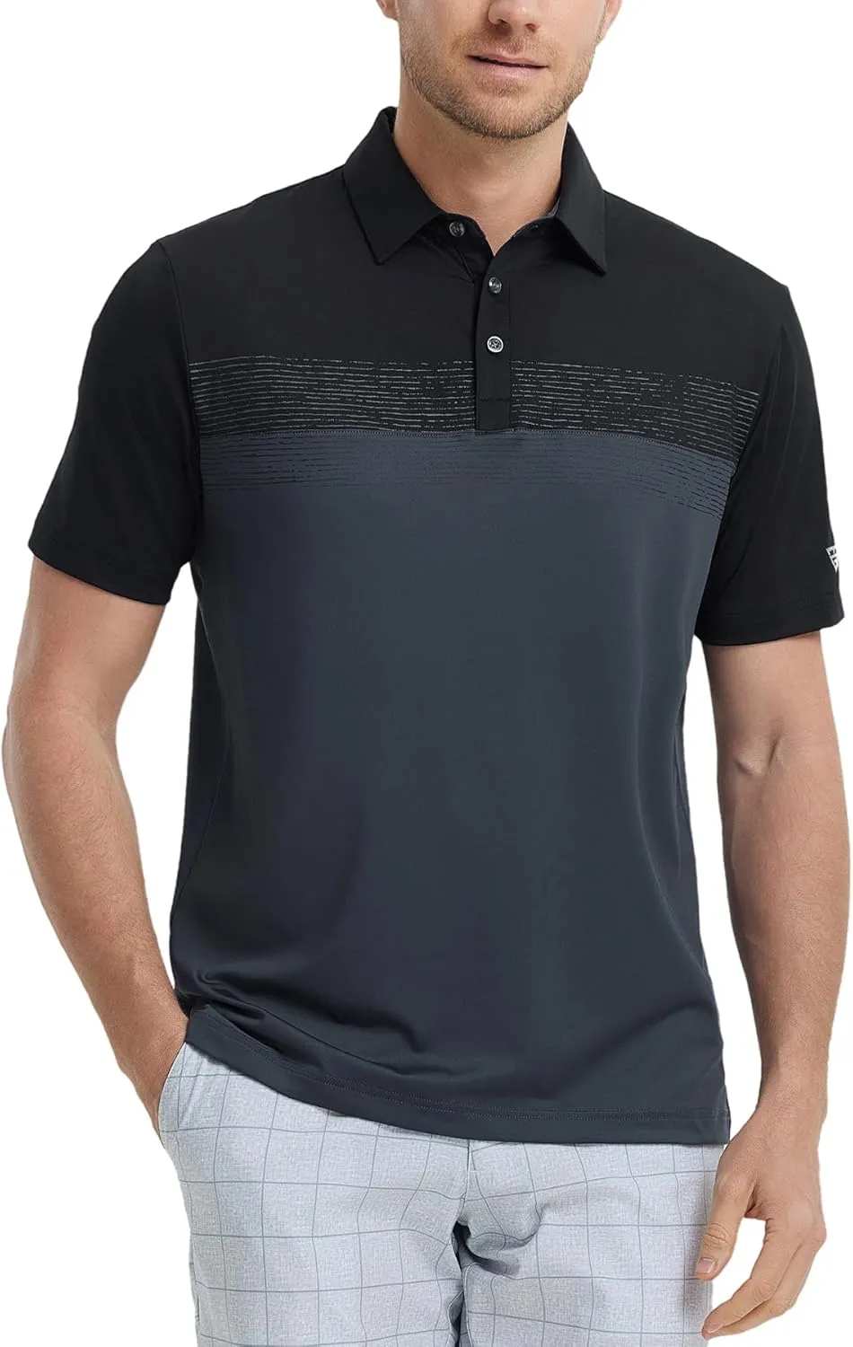 M MAELREG Golf Shirts for Men Dry Fit Performance Chest Print Color Block Moisture Wicking Casual Short Sleeve Polo Shirts
