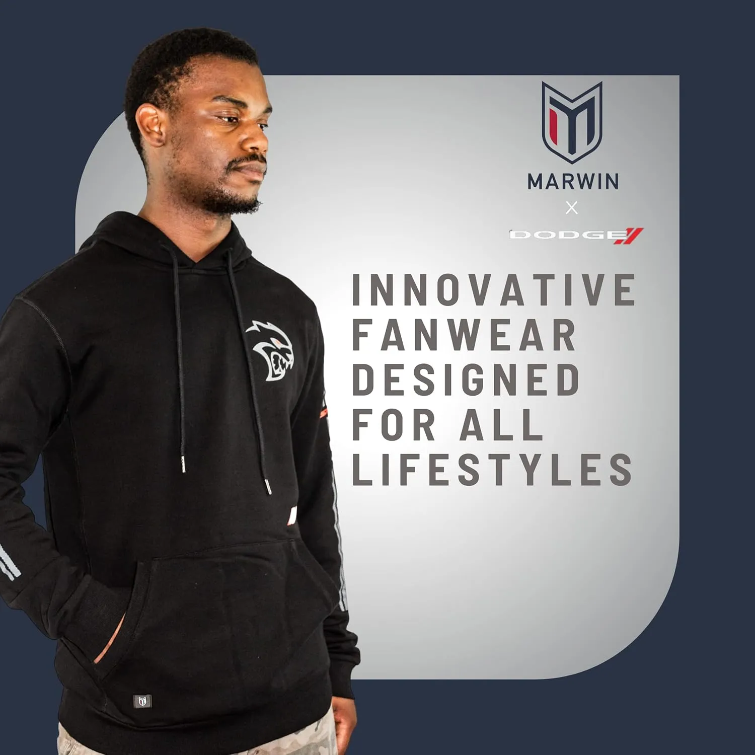 Marwin Sports Dodge Hellcat Official Licensed Product Men Performance French Terry Pullover Hoodie Sweatshirt