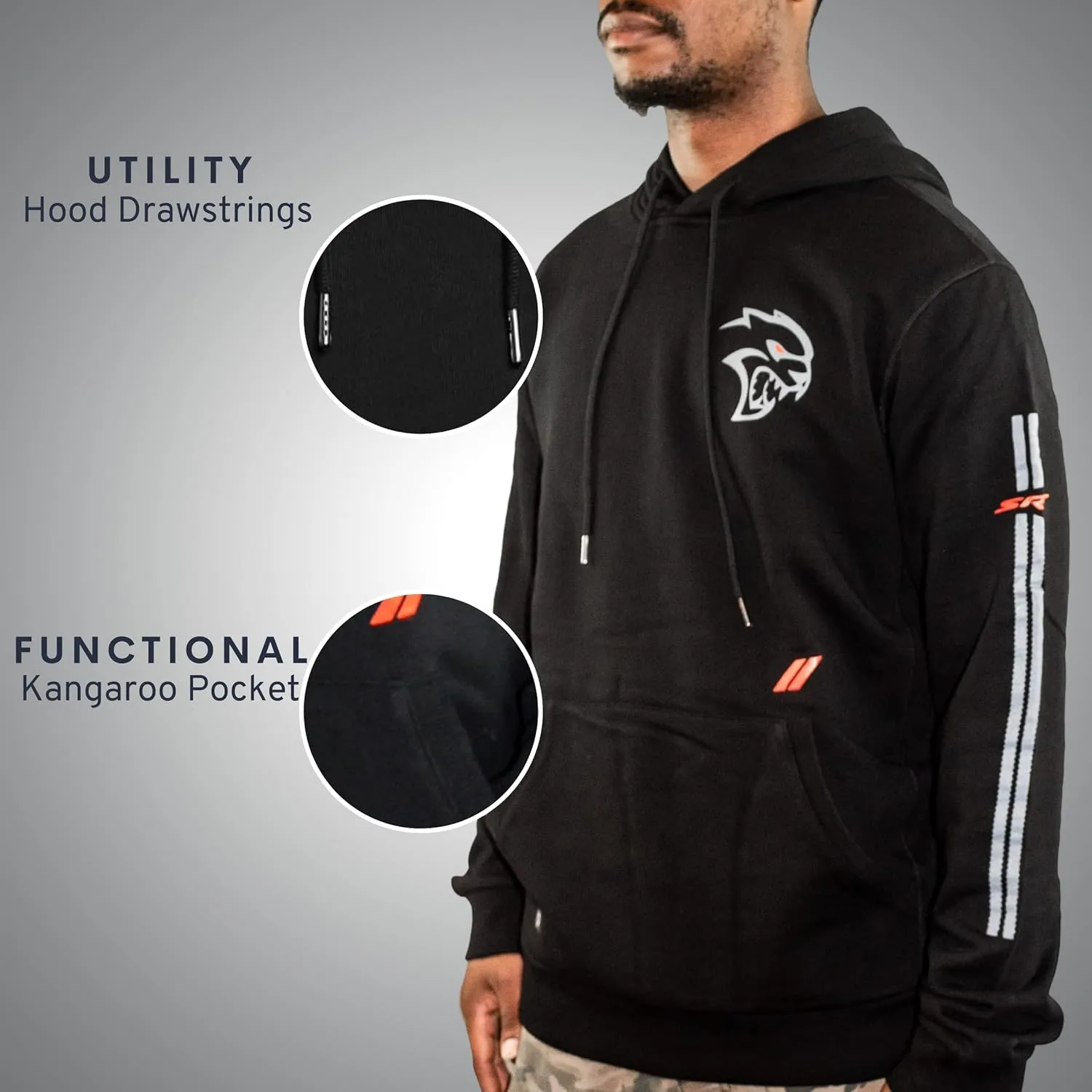 Marwin Sports Dodge Hellcat Official Licensed Product Men Performance French Terry Pullover Hoodie Sweatshirt