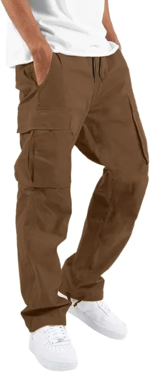 Men Cargo Pants, 2024 Pants for Men Casual Cotton Drawstring Lightweight Relaxed Fit Work Pants Multi Pockets