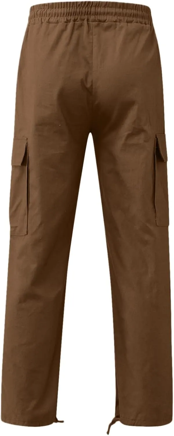 Men Cargo Pants, 2024 Pants for Men Casual Cotton Drawstring Lightweight Relaxed Fit Work Pants Multi Pockets