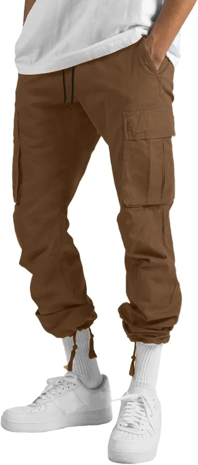 Men Cargo Pants, 2024 Pants for Men Casual Cotton Drawstring Lightweight Relaxed Fit Work Pants Multi Pockets
