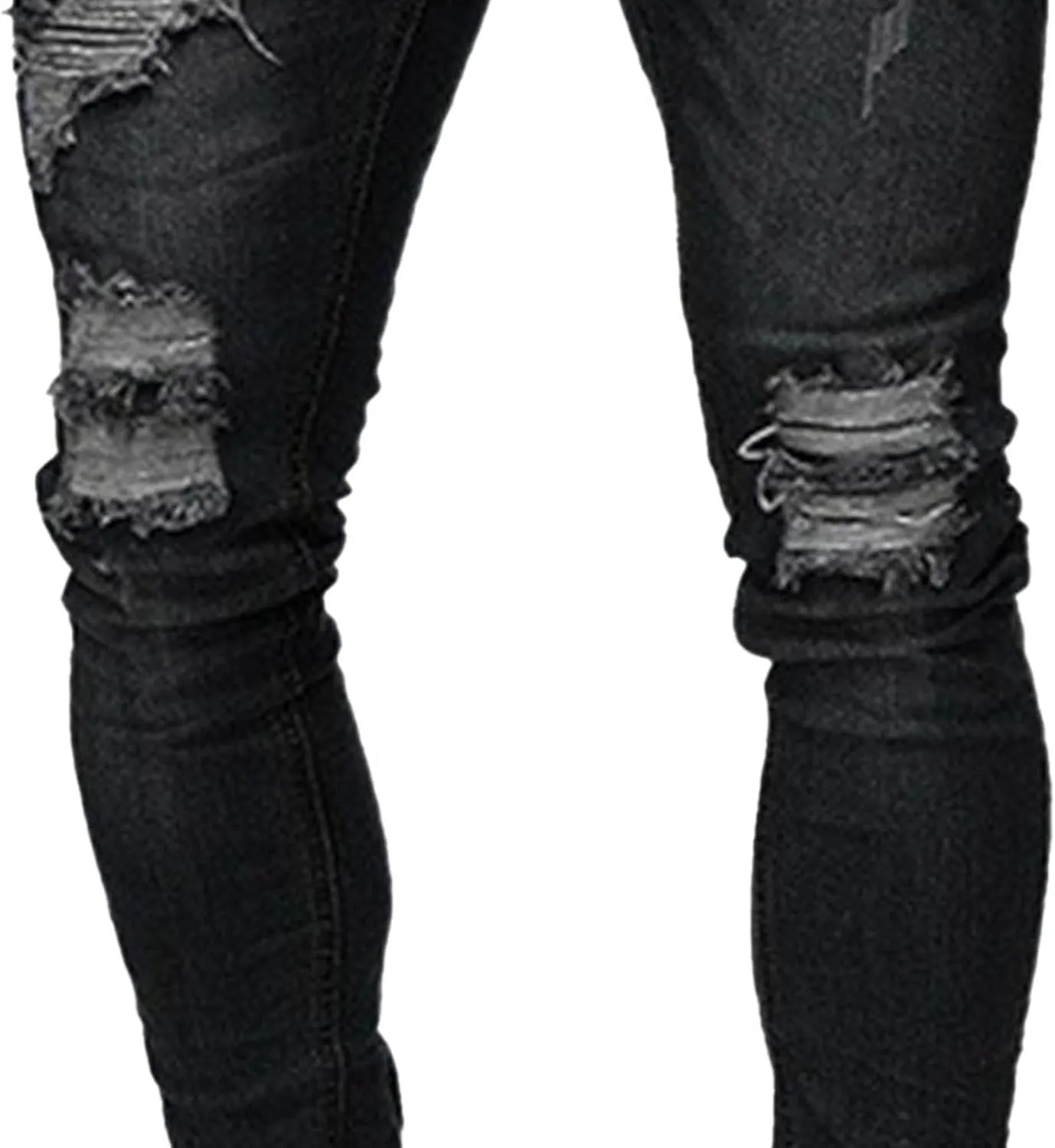 Men Classic Ripped Street Jeans Mid Waist Skinny Denim Trousers with Holes Y2K Comfortable Casual Pencil Pants