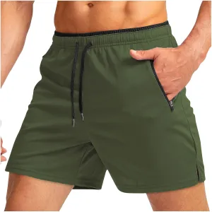 Men's Athletic Running Shorts Quick Dry Workout Shorts with Zipper Pocket Drawstring Shorts Lightweight Sports Short