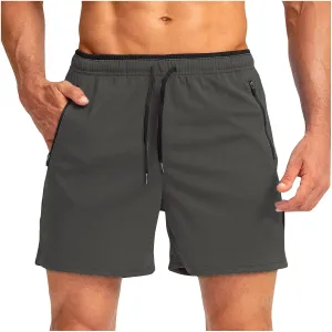Men's Athletic Running Shorts Quick Dry Workout Shorts with Zipper Pocket Drawstring Shorts Lightweight Sports Short