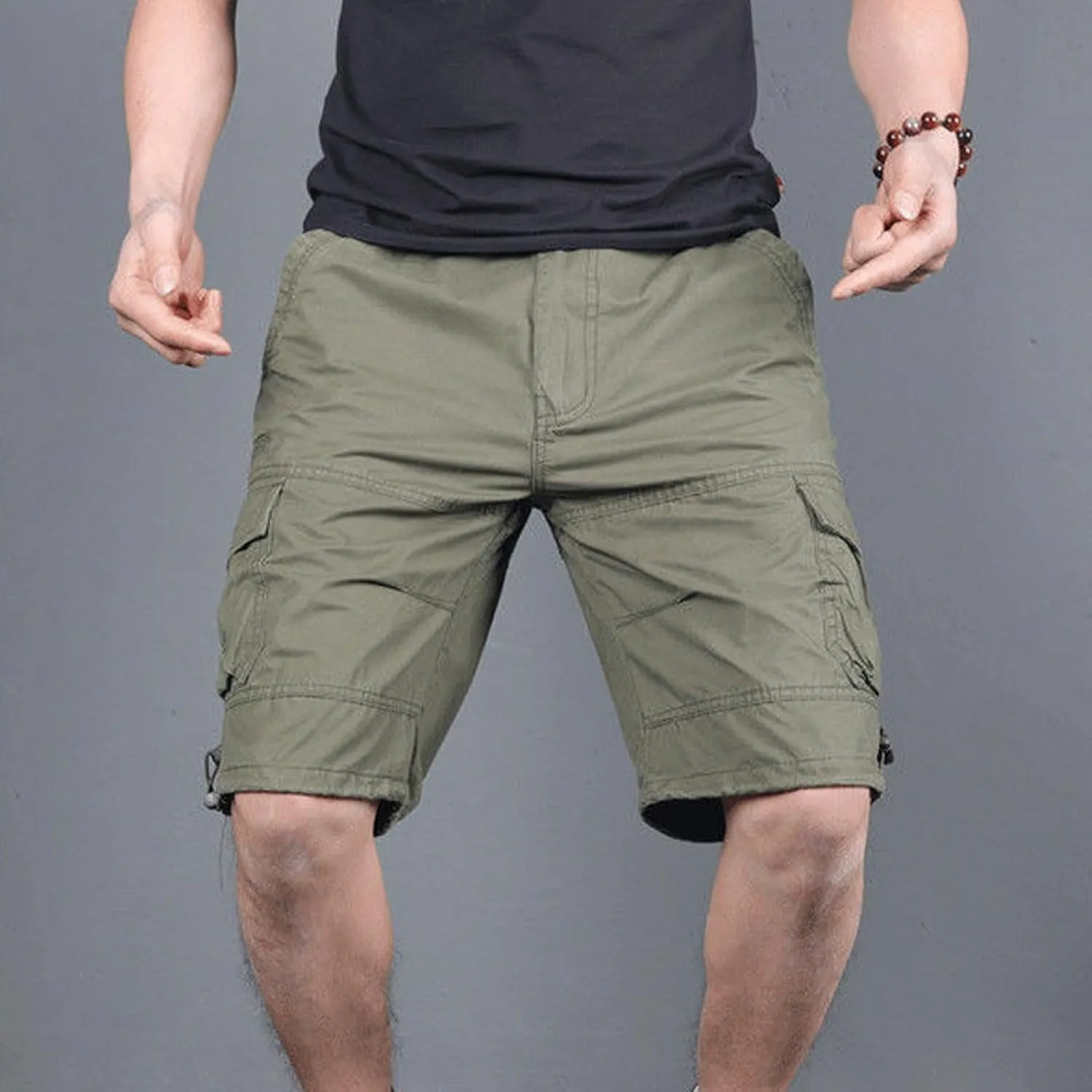 Men's Beach Hiking Cargo Shorts Lightweight Elastic High Waist Multi-Pocket Short Pants for Summer Outdoor Athletic
