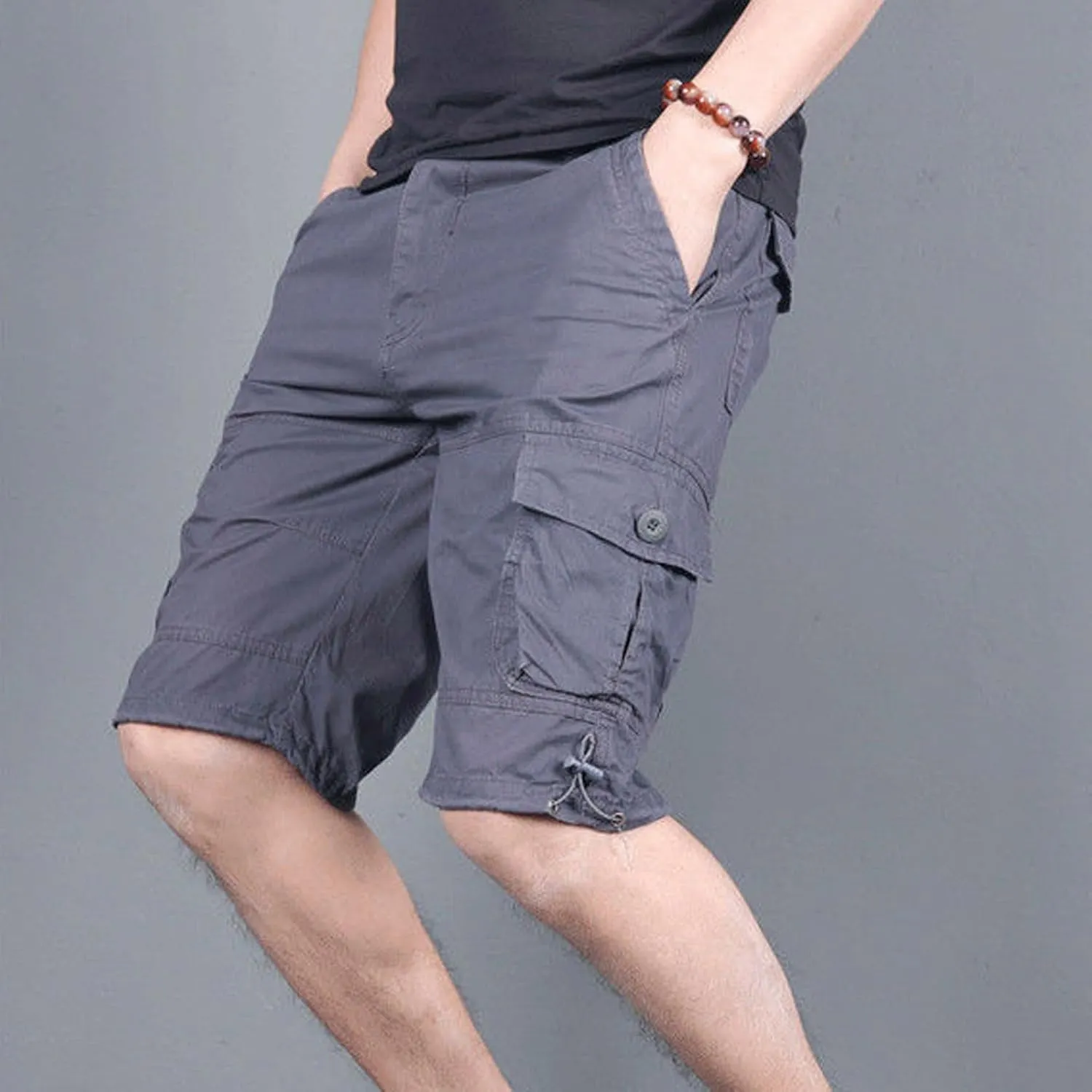 Men's Beach Hiking Cargo Shorts Lightweight Elastic High Waist Multi-Pocket Short Pants for Summer Outdoor Athletic