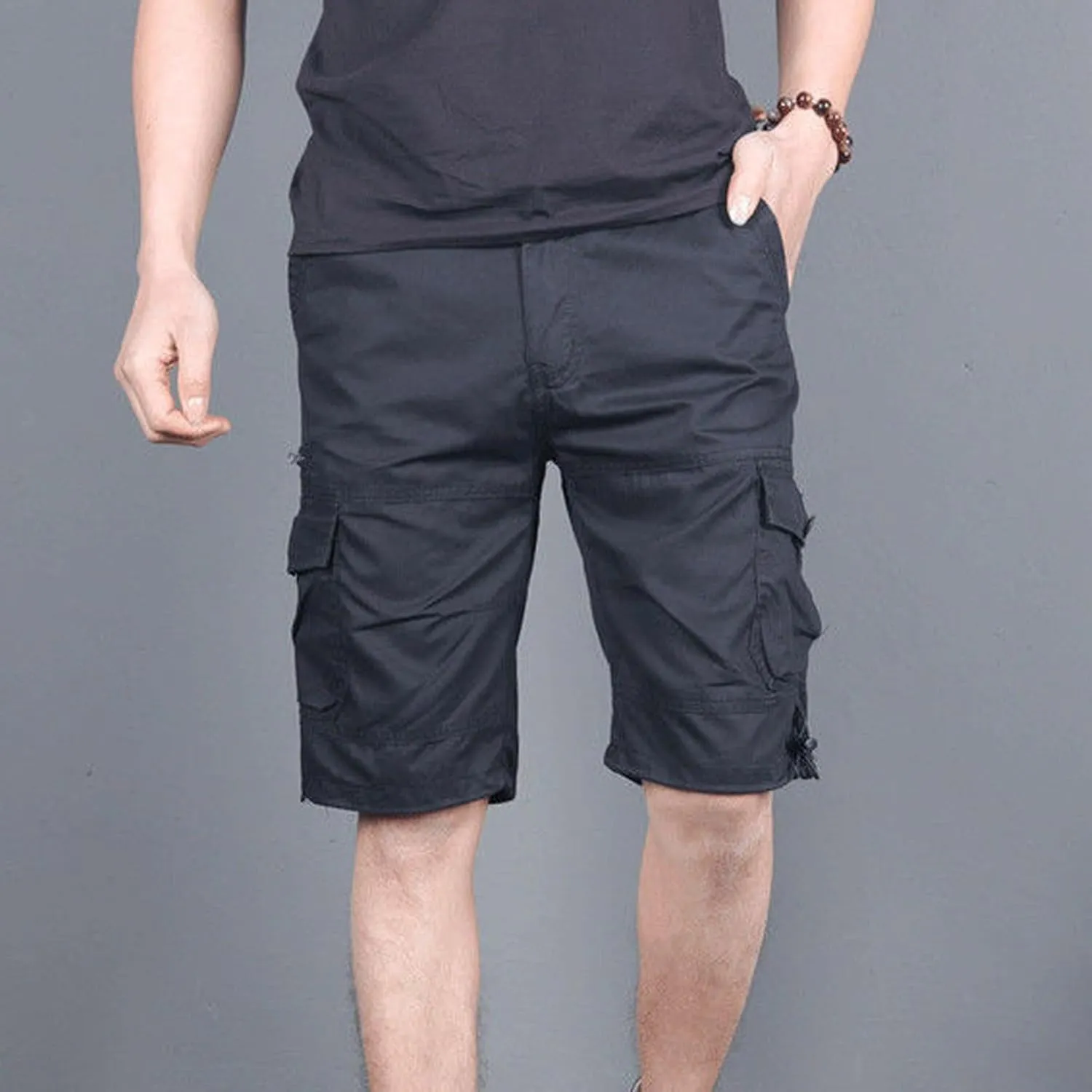 Men's Beach Hiking Cargo Shorts Lightweight Elastic High Waist Multi-Pocket Short Pants for Summer Outdoor Athletic