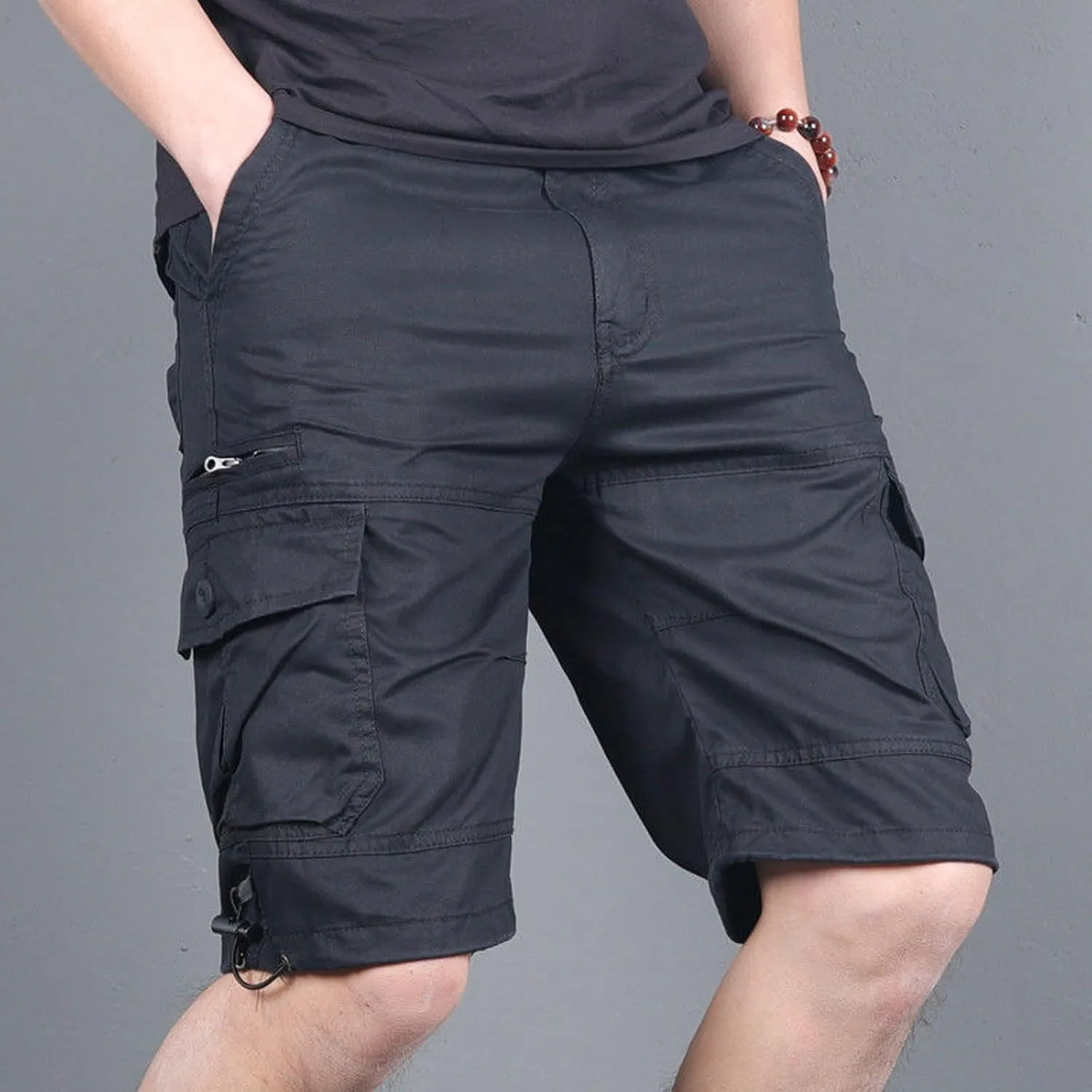 Men's Beach Hiking Cargo Shorts Lightweight Elastic High Waist Multi-Pocket Short Pants for Summer Outdoor Athletic