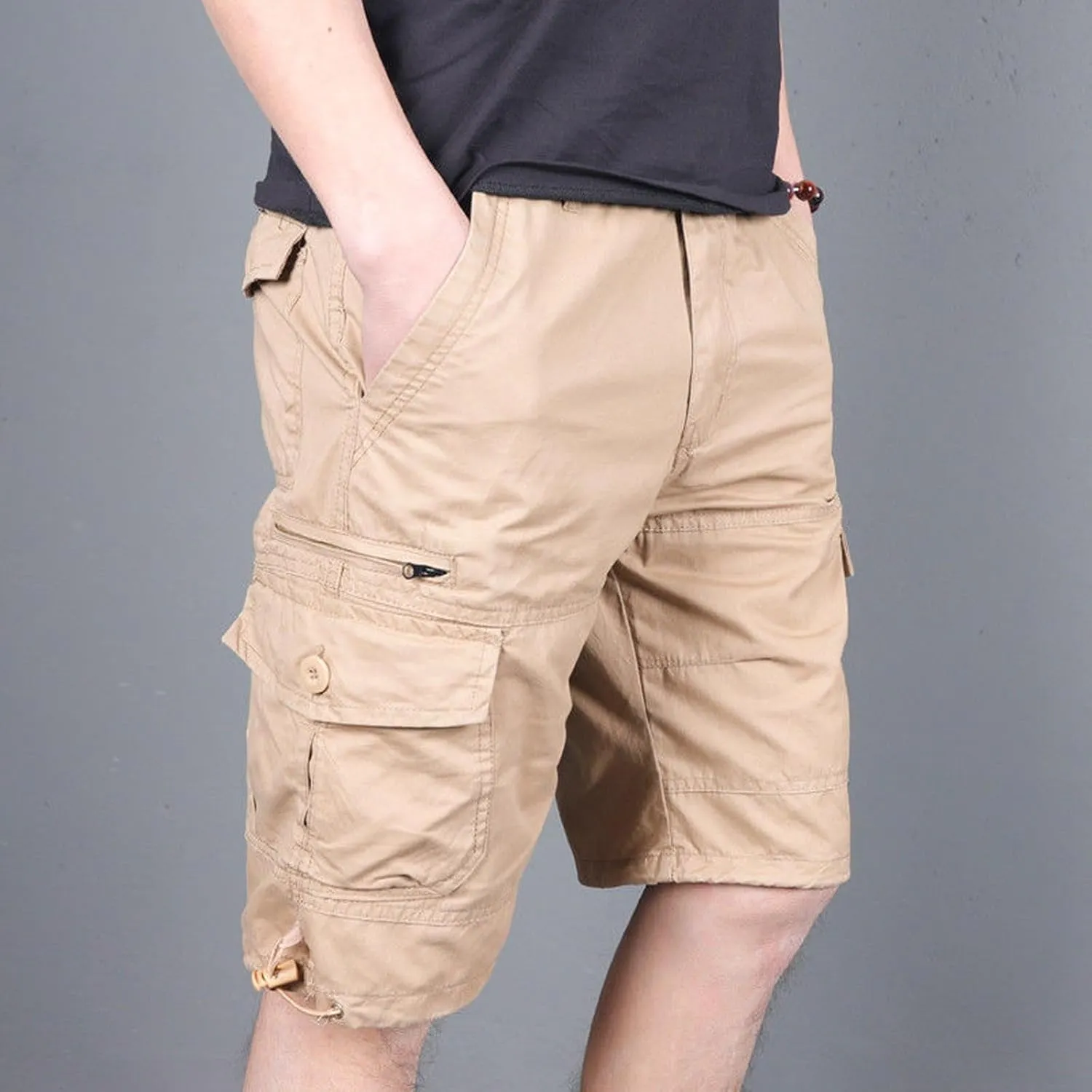 Men's Beach Hiking Cargo Shorts Lightweight Elastic High Waist Multi-Pocket Short Pants for Summer Outdoor Athletic