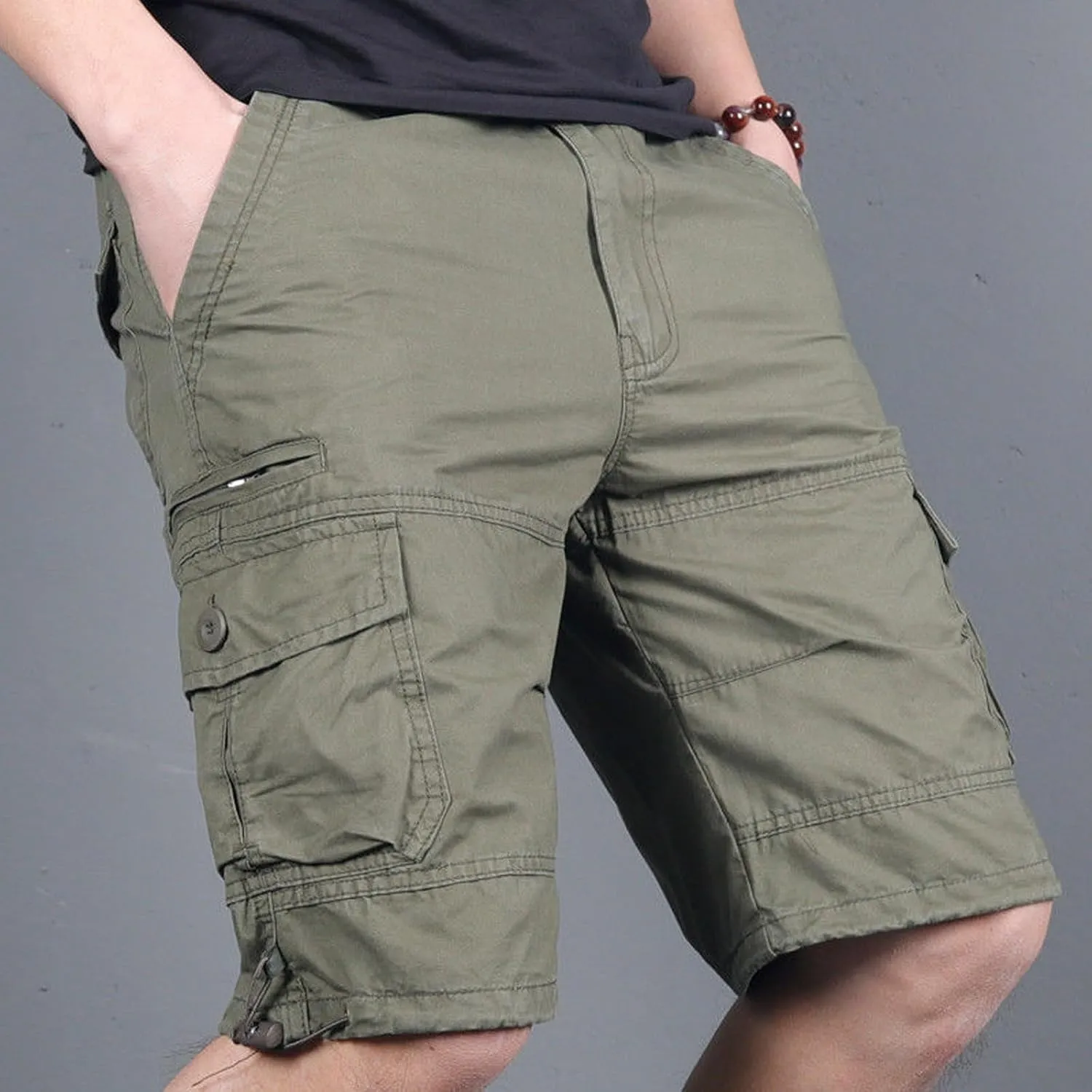 Men's Beach Hiking Cargo Shorts Lightweight Elastic High Waist Multi-Pocket Short Pants for Summer Outdoor Athletic