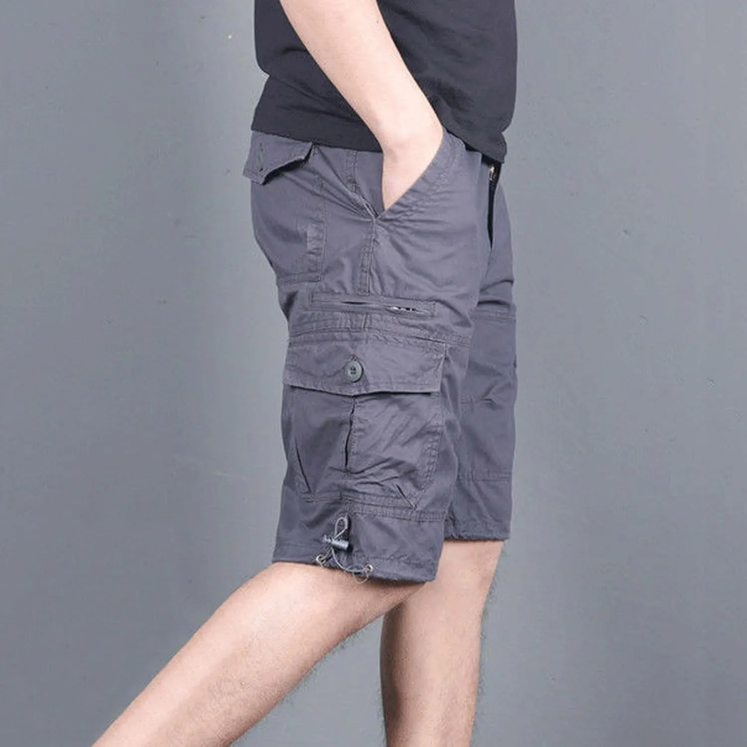 Men's Beach Hiking Cargo Shorts Lightweight Elastic High Waist Multi-Pocket Short Pants for Summer Outdoor Athletic