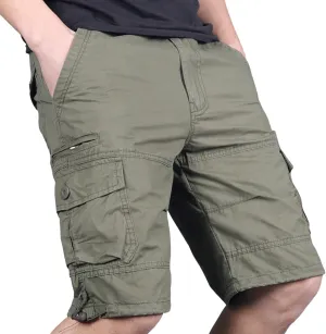 Men's Beach Hiking Cargo Shorts Lightweight Elastic High Waist Multi-Pocket Short Pants for Summer Outdoor Athletic