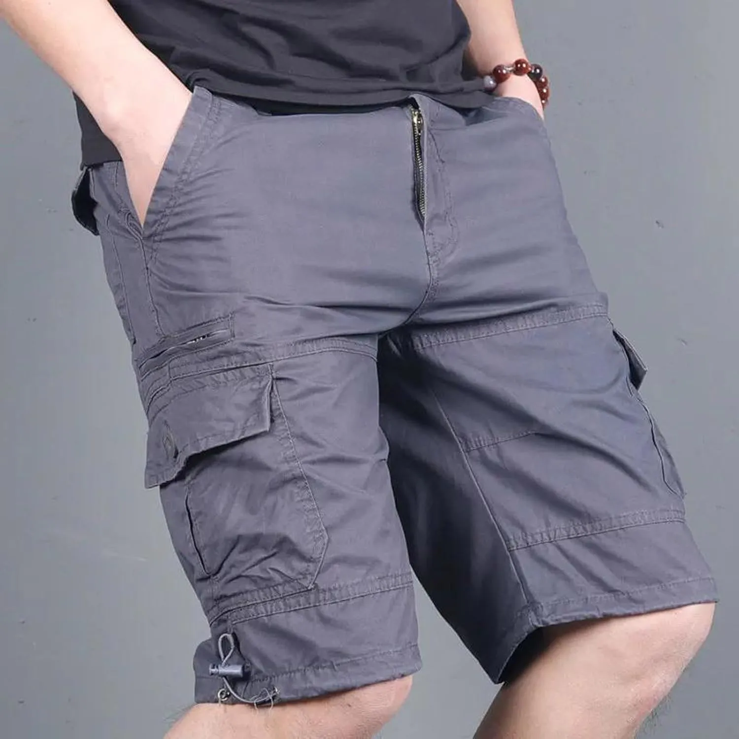Men's Beach Hiking Cargo Shorts Lightweight Elastic High Waist Multi-Pocket Short Pants for Summer Outdoor Athletic
