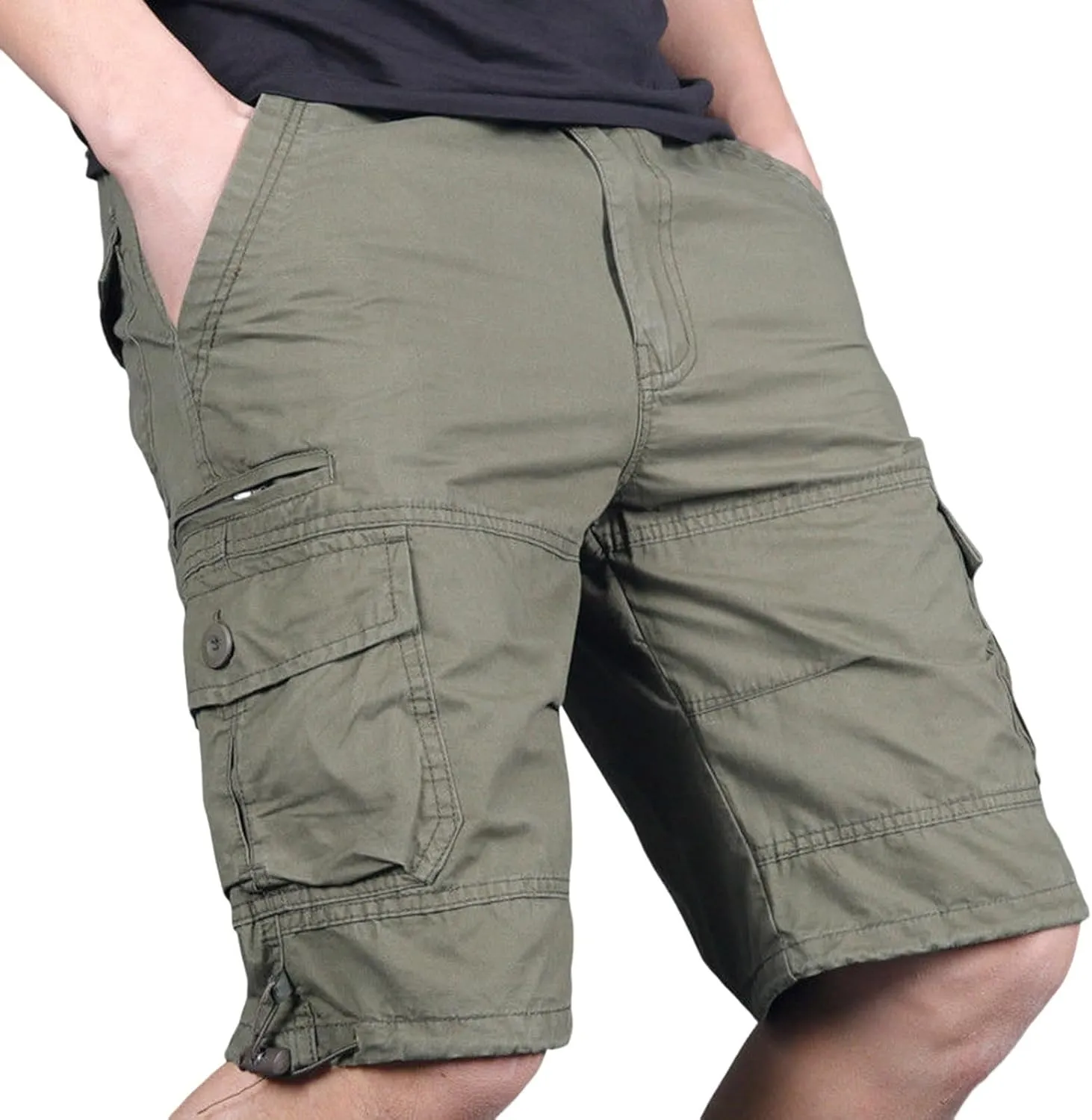 Men's Beach Hiking Cargo Shorts Lightweight Elastic High Waist Multi-Pocket Short Pants for Summer Outdoor Athletic