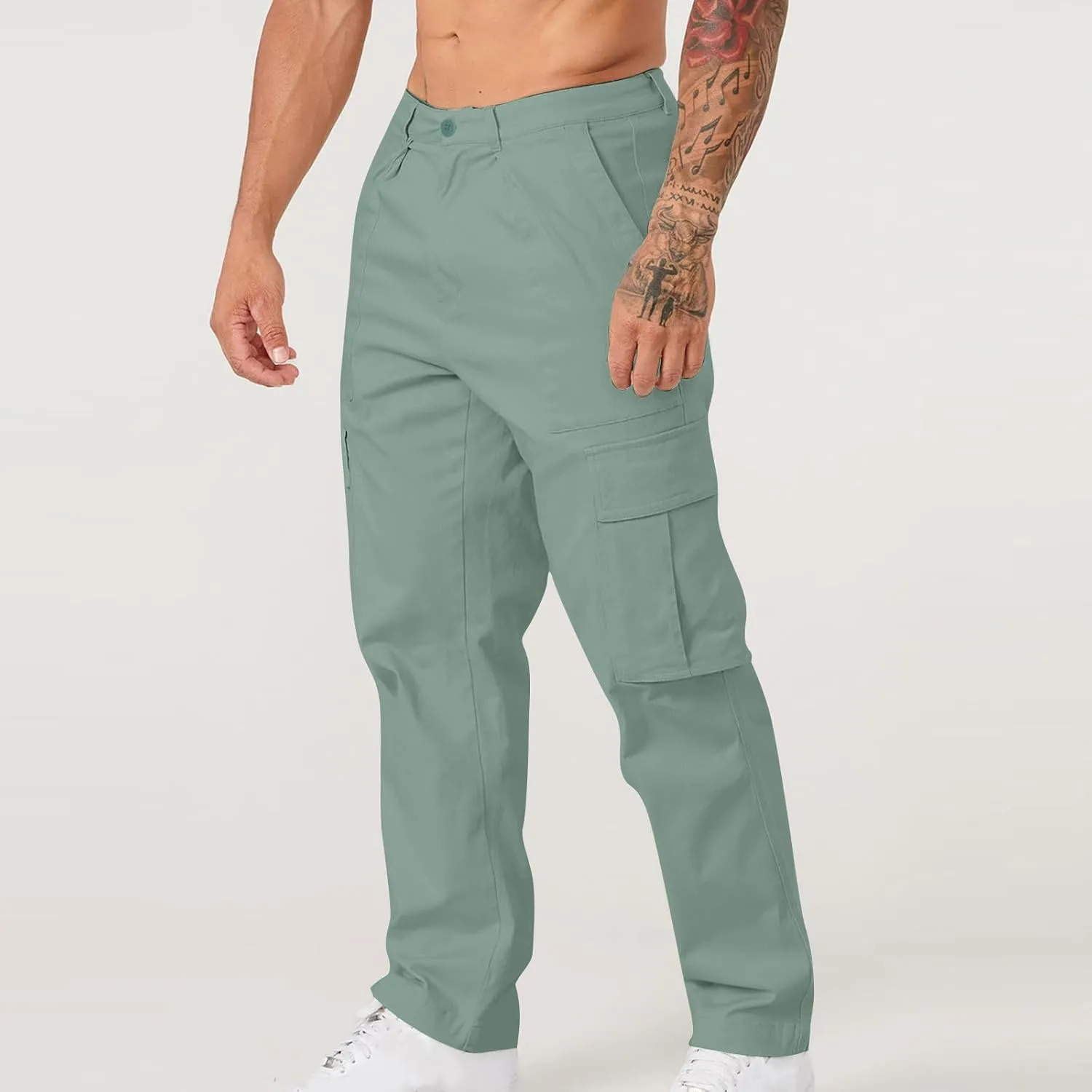 Men's Cargo Pants Casual Stretch Utility Work Button Pants Tapered Baggy Big and Tall Straight Leg Sweatpants