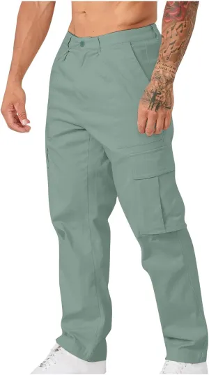 Men's Cargo Pants Casual Stretch Utility Work Button Pants Tapered Baggy Big and Tall Straight Leg Sweatpants
