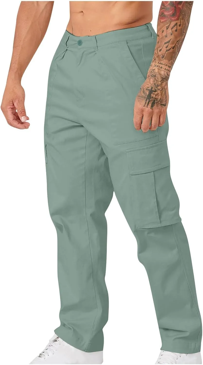 Men's Cargo Pants Casual Stretch Utility Work Button Pants Tapered Baggy Big and Tall Straight Leg Sweatpants