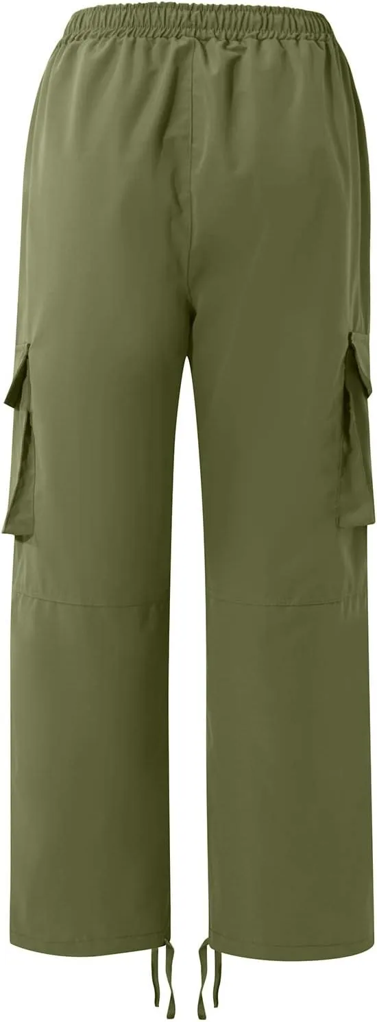 Mens Cargo Pants Drawstring Multi Pockets Lounge Pants Lightweight Hiking Pant Casual Loose Tactical Trousers