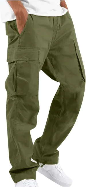 Mens Cargo Pants Drawstring Multi Pockets Lounge Pants Lightweight Hiking Pant Casual Loose Tactical Trousers