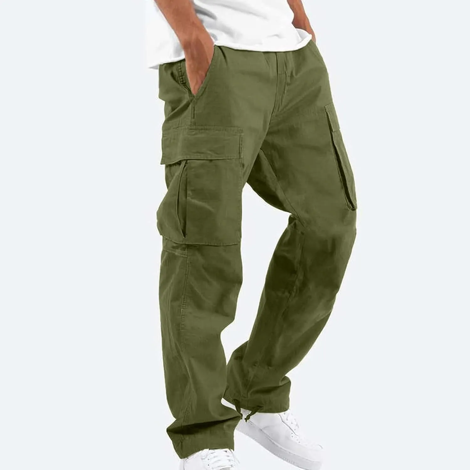 Mens Cargo Pants Drawstring Multi Pockets Lounge Pants Lightweight Hiking Pant Casual Loose Tactical Trousers