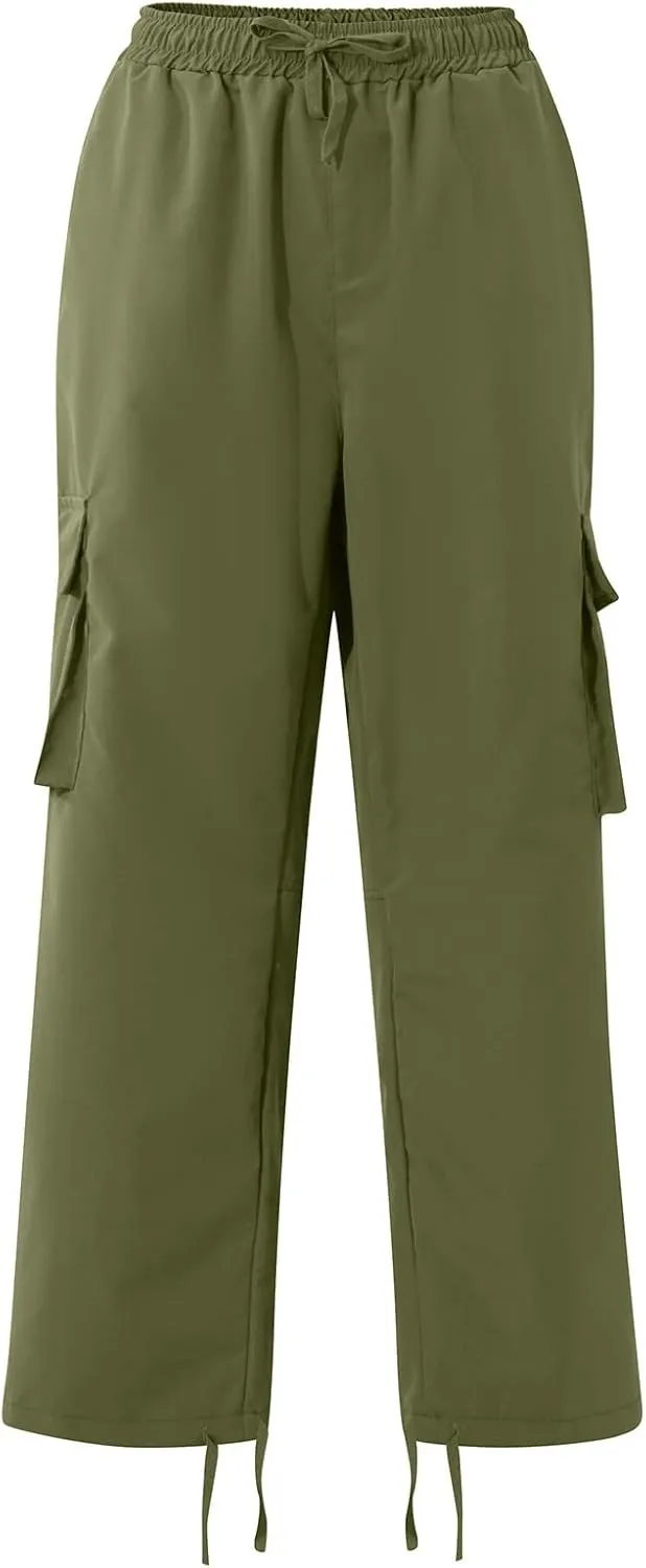Mens Cargo Pants Drawstring Multi Pockets Lounge Pants Lightweight Hiking Pant Casual Loose Tactical Trousers