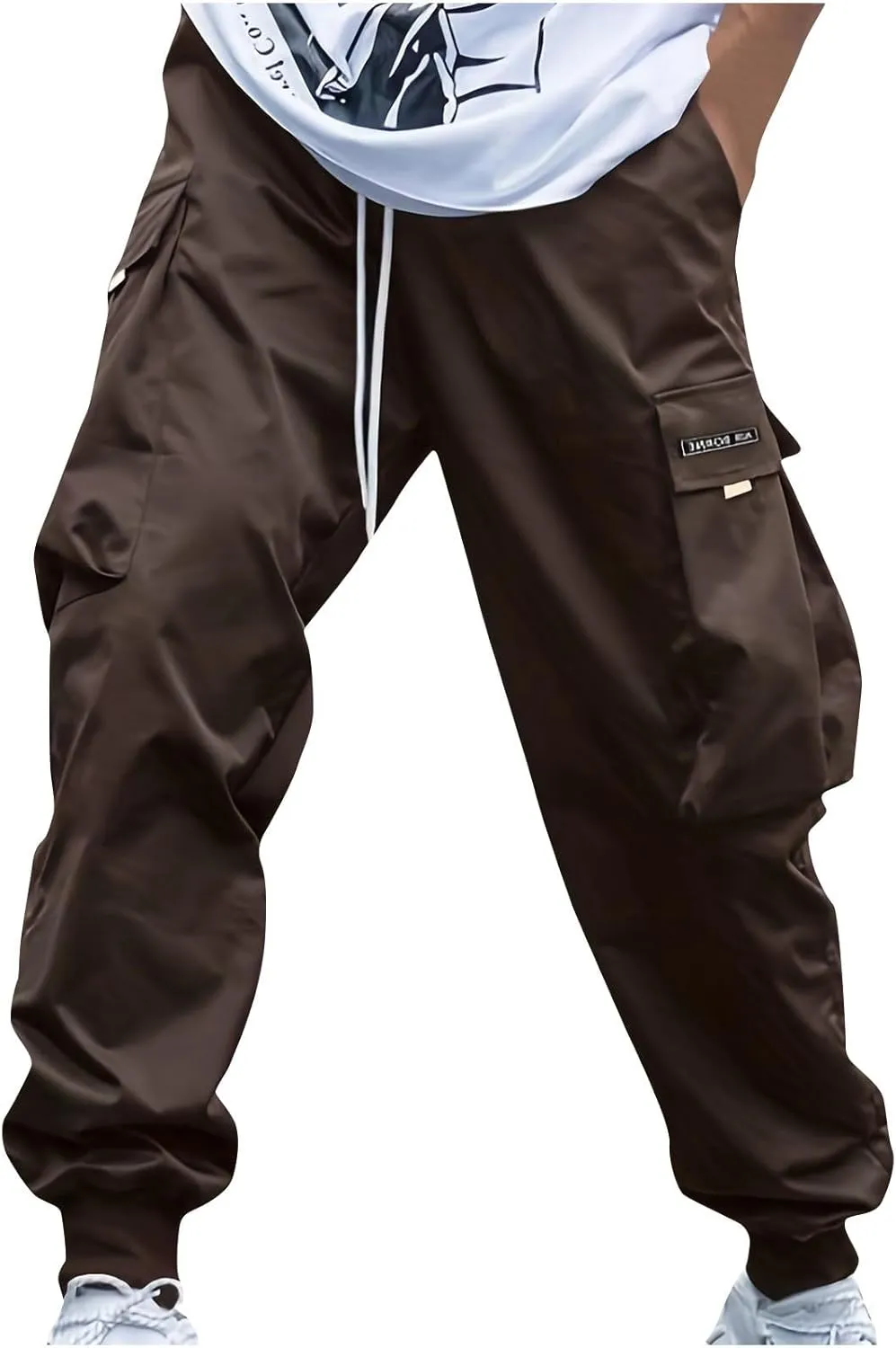 Mens Cargo Pants Stretch Baggy Drawstring Waist Work Hiking Pants Casual Loose Outdoor Pants with Multiple Pockets